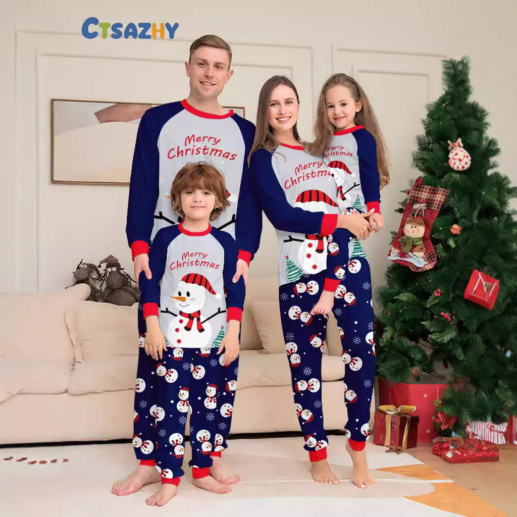 Snowman Snowflake Lettre Caricature Noël Parent-enfant Imprimé Homewear Pajamas