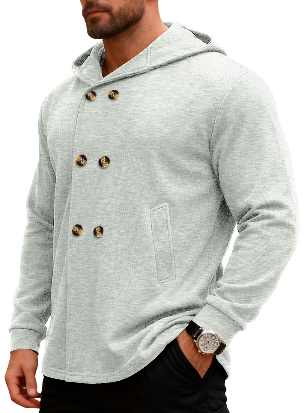Manteau de trench à capuchon mi-longueur pour hommes