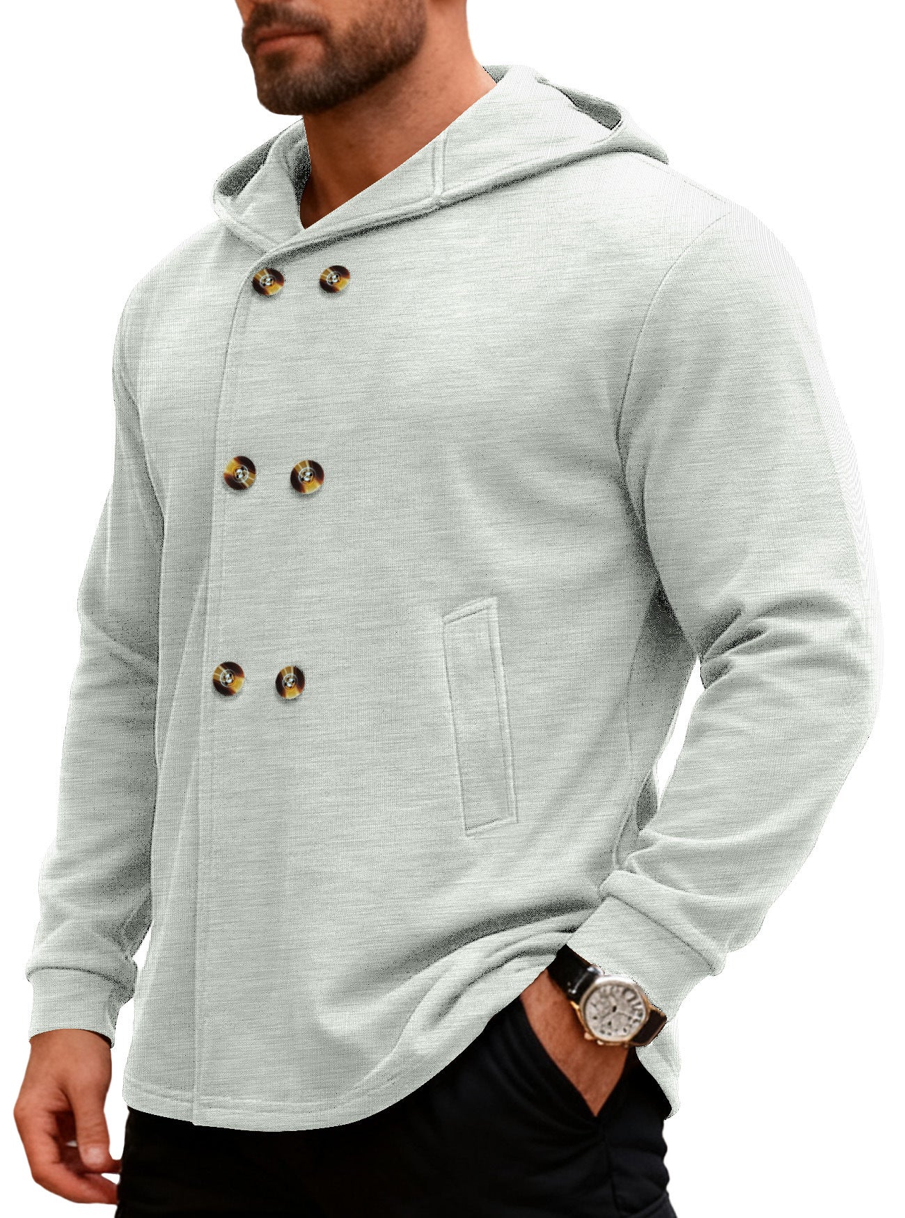 Manteau de trench à capuchon mi-longueur pour hommes