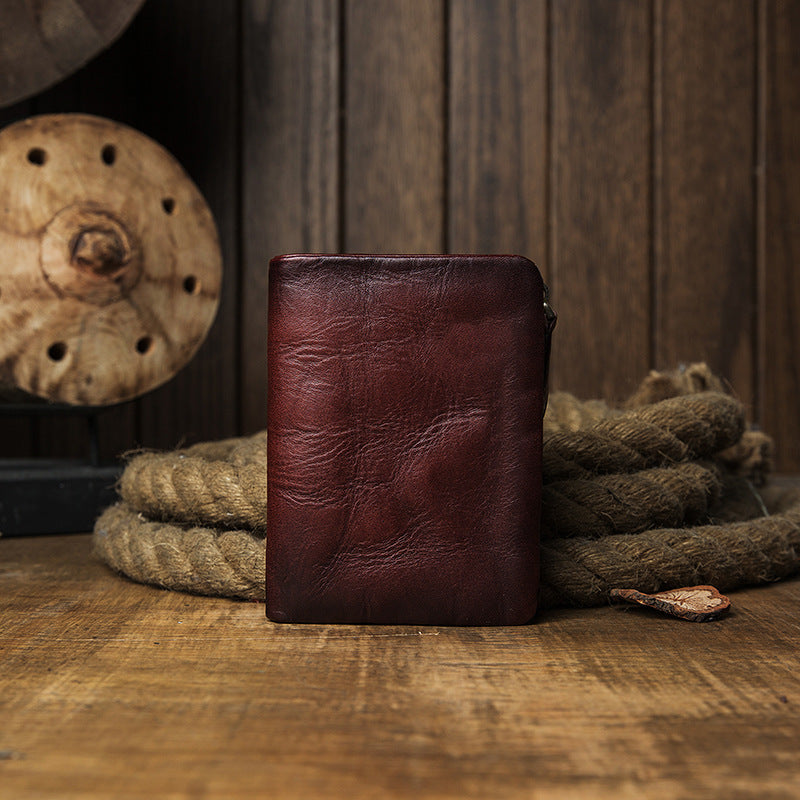 Portefeuille de fermeture éclair vertical en cuir véritable pour hommes
