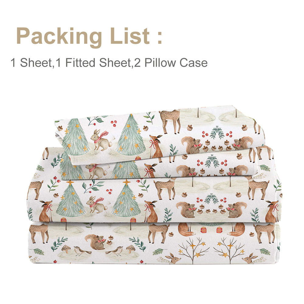 Ensemble de feuilles enfants - Cute Deer Fox 4 pièces Soft Microfibre Cartoon Style Feuilles de lit pour garçons G