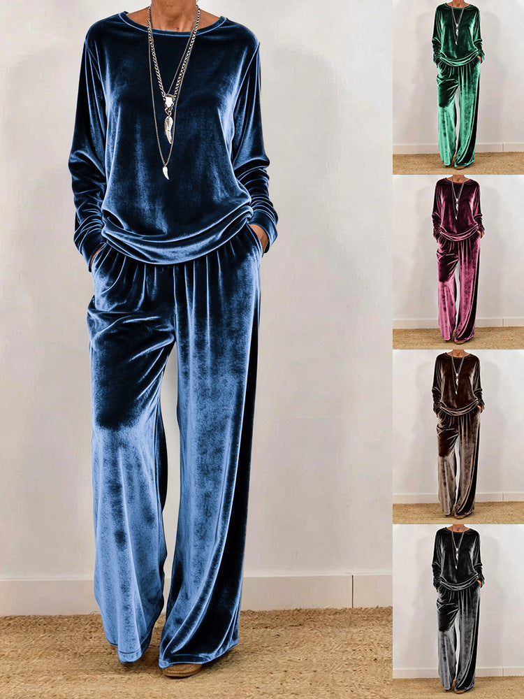 Commerce extérieur Vêtements pour femmes Pull de cou rond occasionnel Manches longues Plus-longueur Pantalons Ve