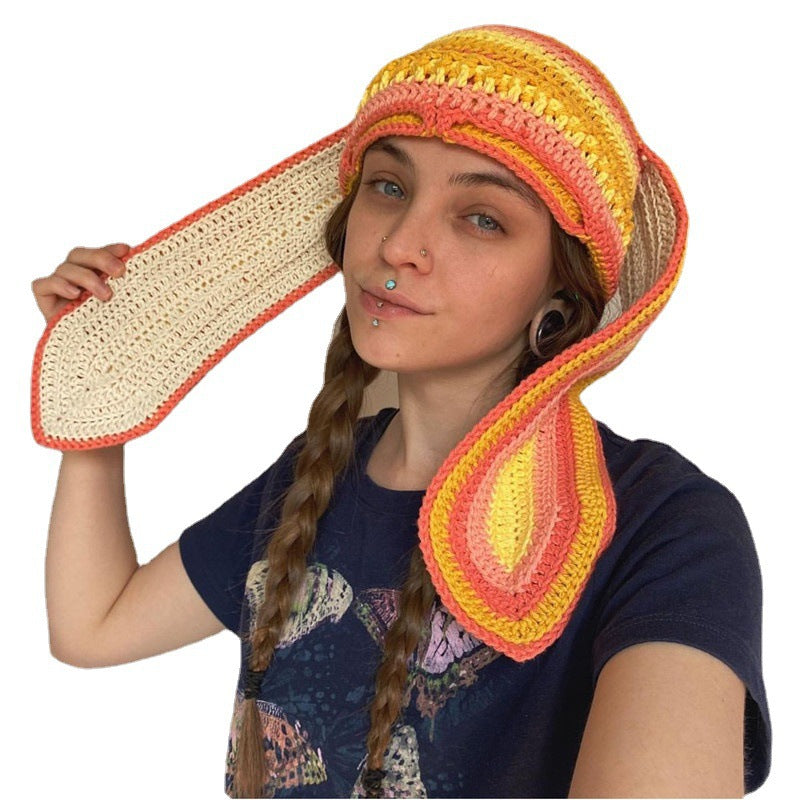 Chapeau d'oreille de lapin tricoté fait main Masque exposé à un oeil Masque Horn Hat Thermique et W