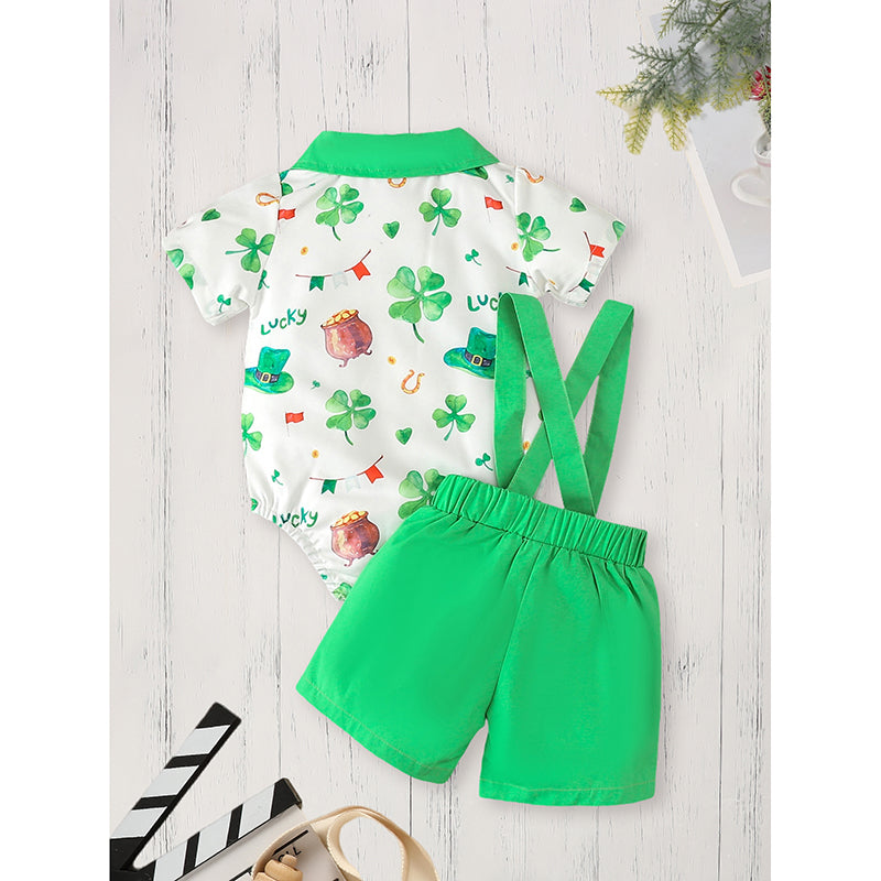 Bébé garçon nouveau-né St. Patrick vêtements manches courtes Clover Imprimer Romper & Suspenders P