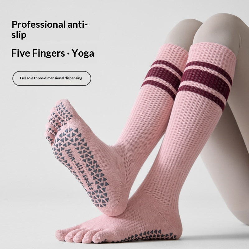 Chaussettes de yoga à cinq doigts à chevilles de couleur bloquées