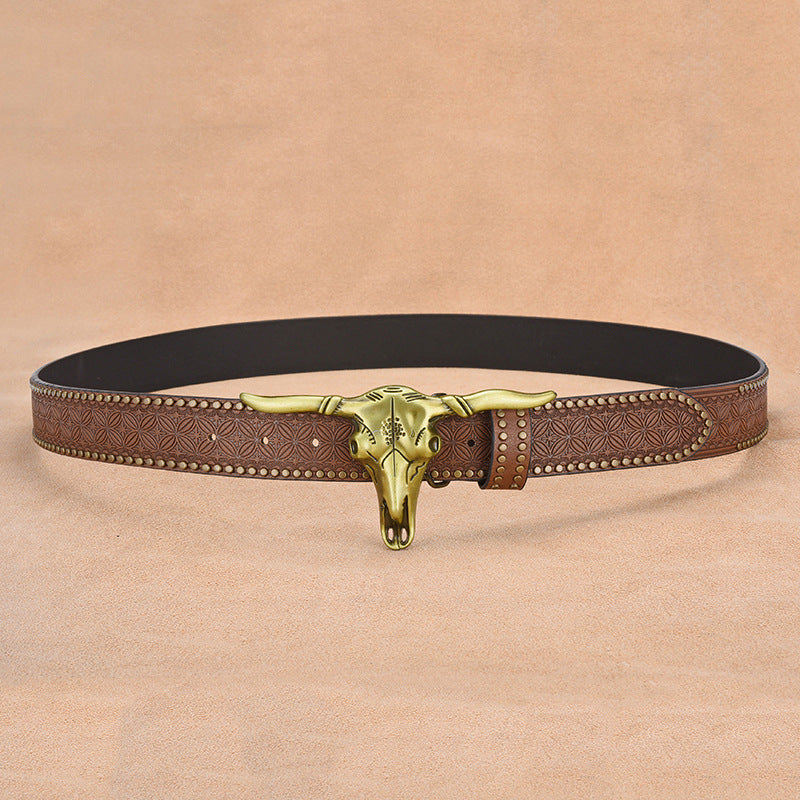 Ceinture en cuir de vache pour hommes avec rivets embossés