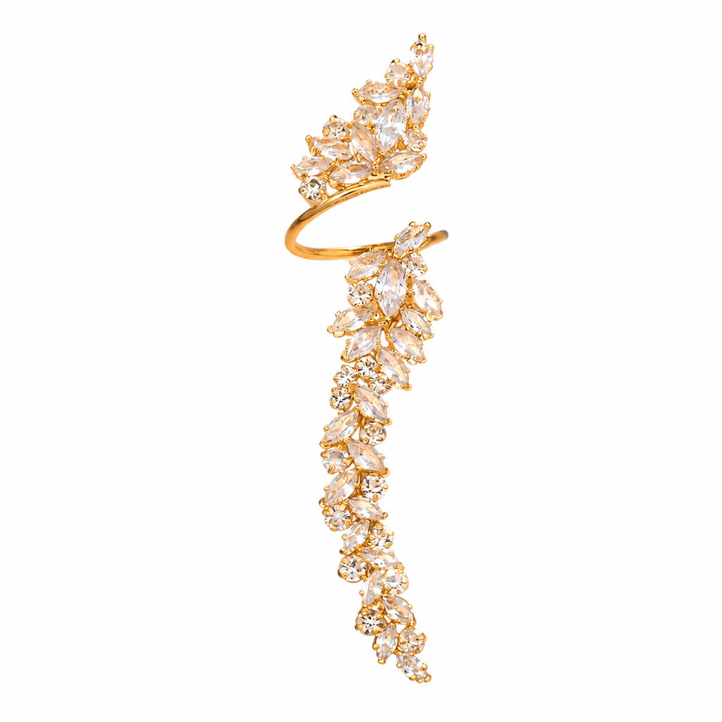 Anneau d'or pour femmes avec le design de feuille de Strass - Déclaration Accessoire à doigts longs