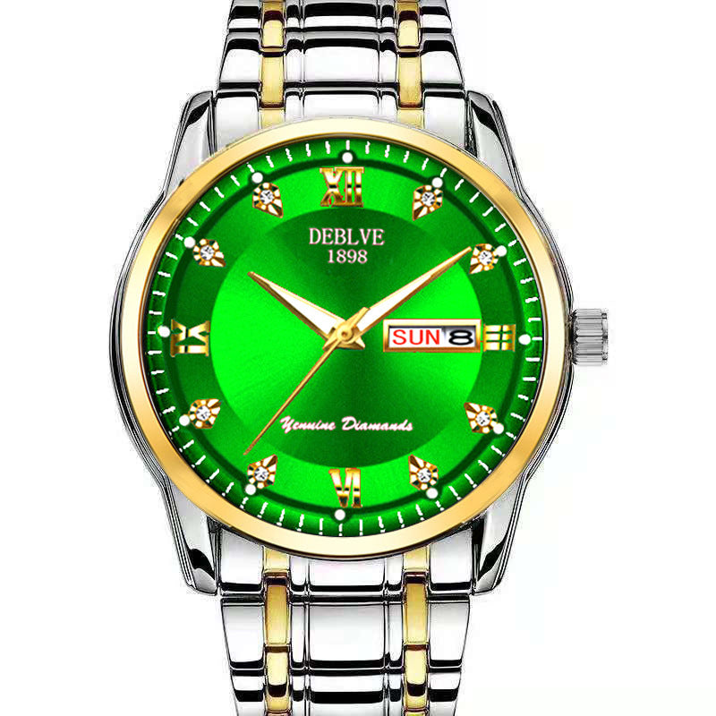 Mode Alliage Ceinture en acier imperméable Lumineux hommes double calendrier montre