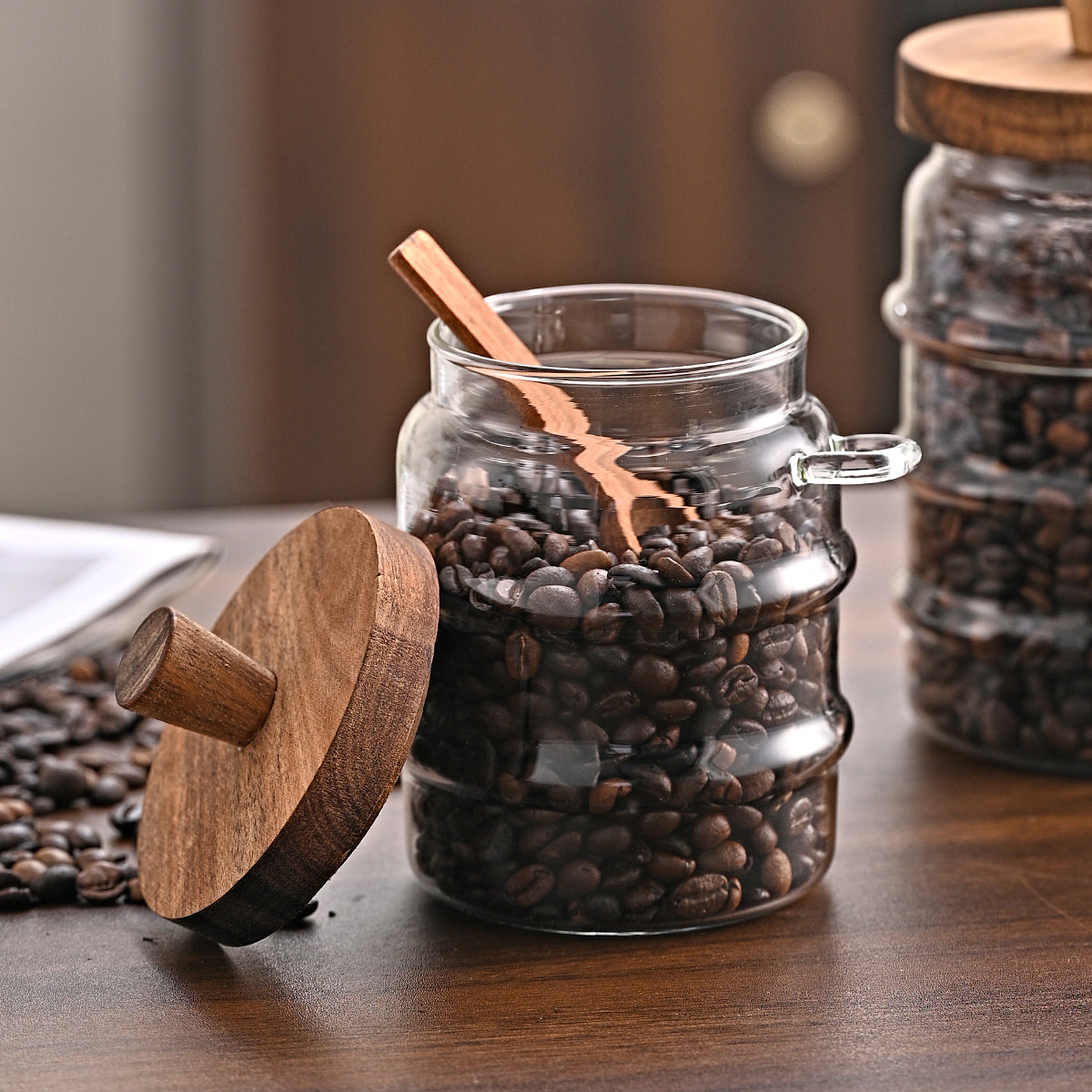3 pots de café en verre Pcs avec cuillères