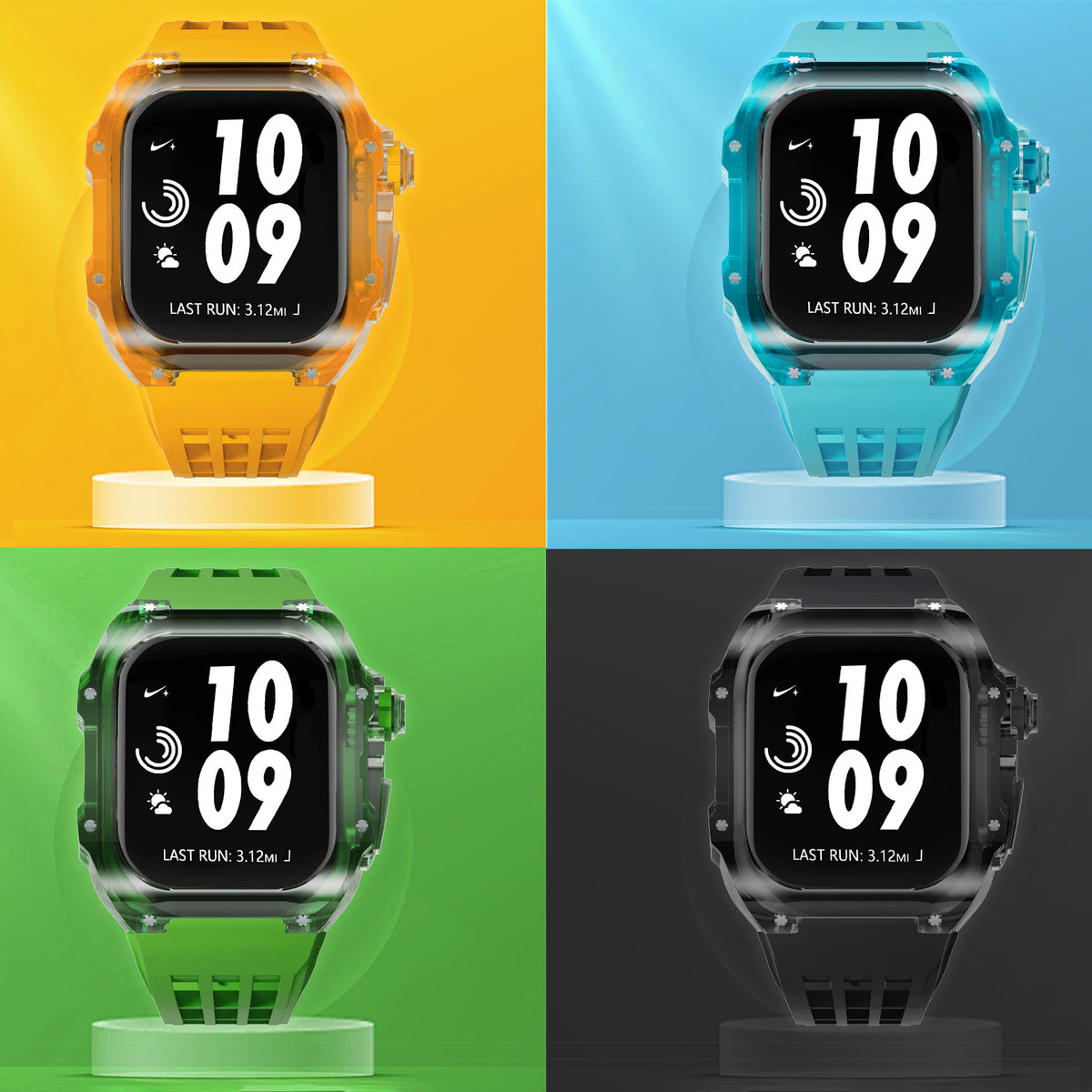 Boîtier cristal transparent Bracelet en caoutchouc fluoré