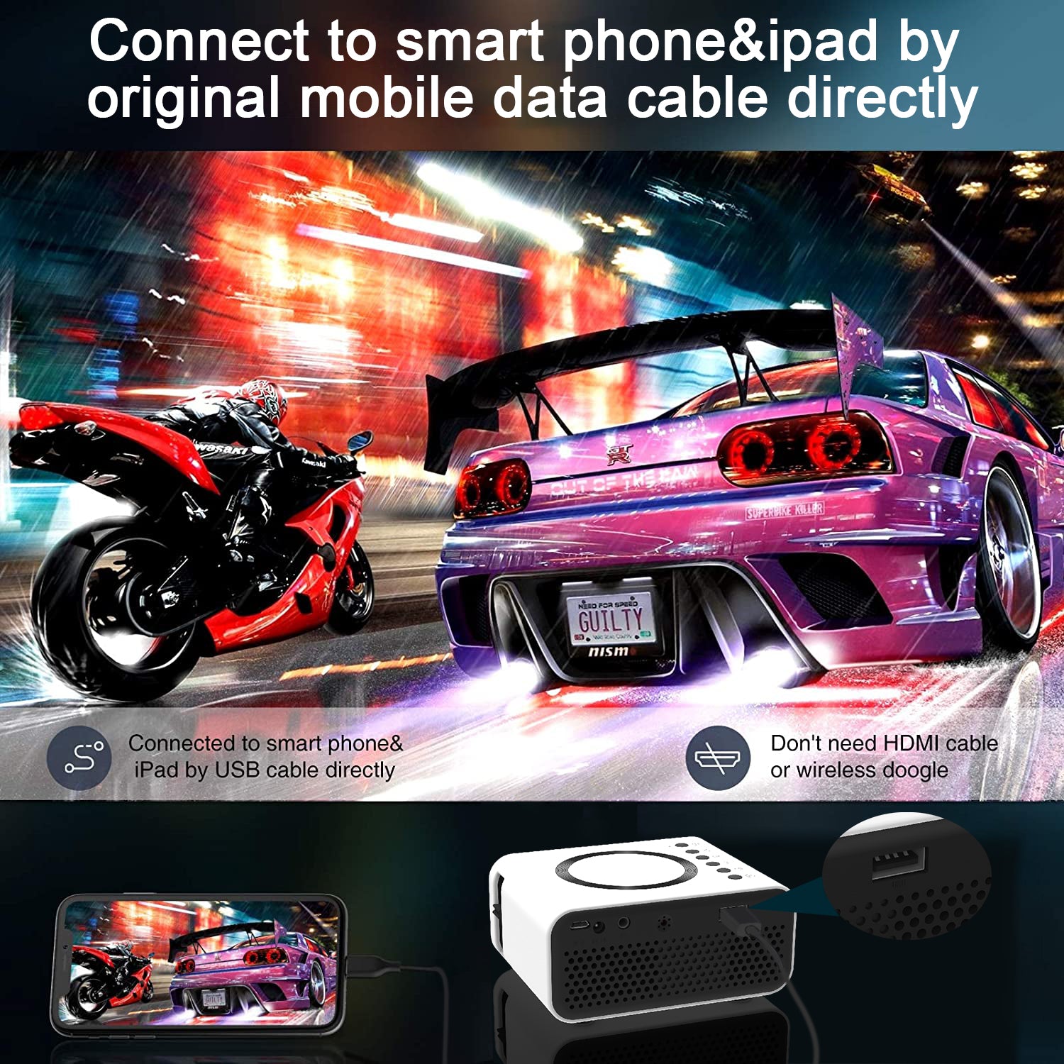YT300 Mobile Video Projector Support 1080P Home Theater Media Player Wireless Même S