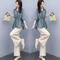 Pantalon à large jambe Casual Chic Plus de taille Linge de maison avec un drap d'écoulement