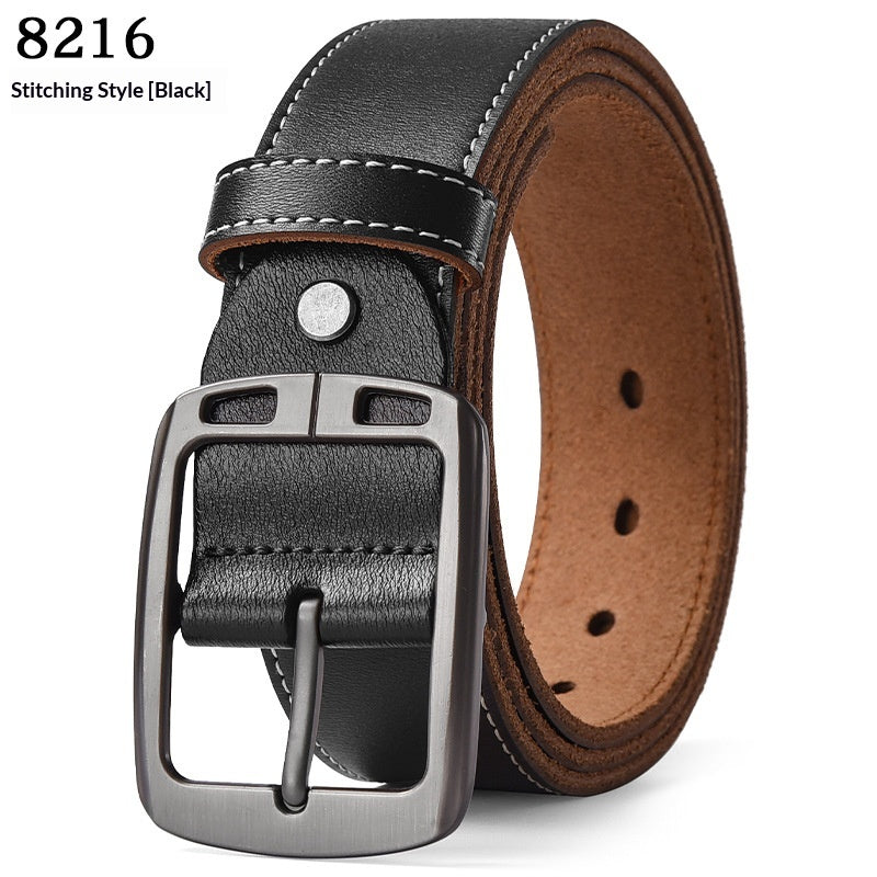 Men's casual stretch leather belt with pin buckle