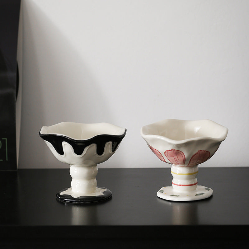 Underglaze Décoré Céramique High Footed Cup Ice Cream Bowl Dessert Cup