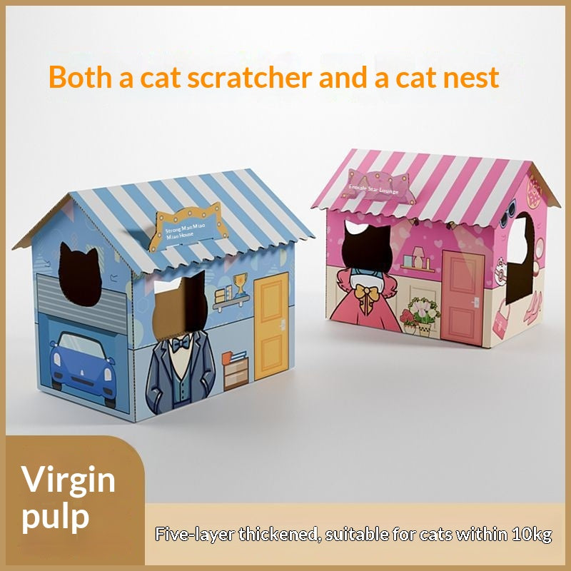 Chat Villa All-in-One Scratching Post & BedThickened Corrugated Paper Scratch Toy