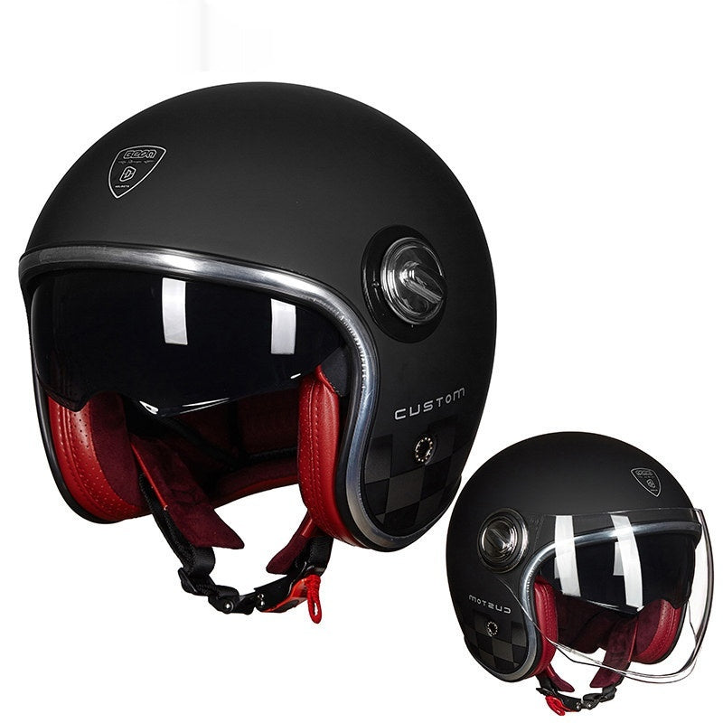 BEON Double Lens Moto Casque Hommes et Femmes Quatre Saisons Demi Casque Couvert Elec