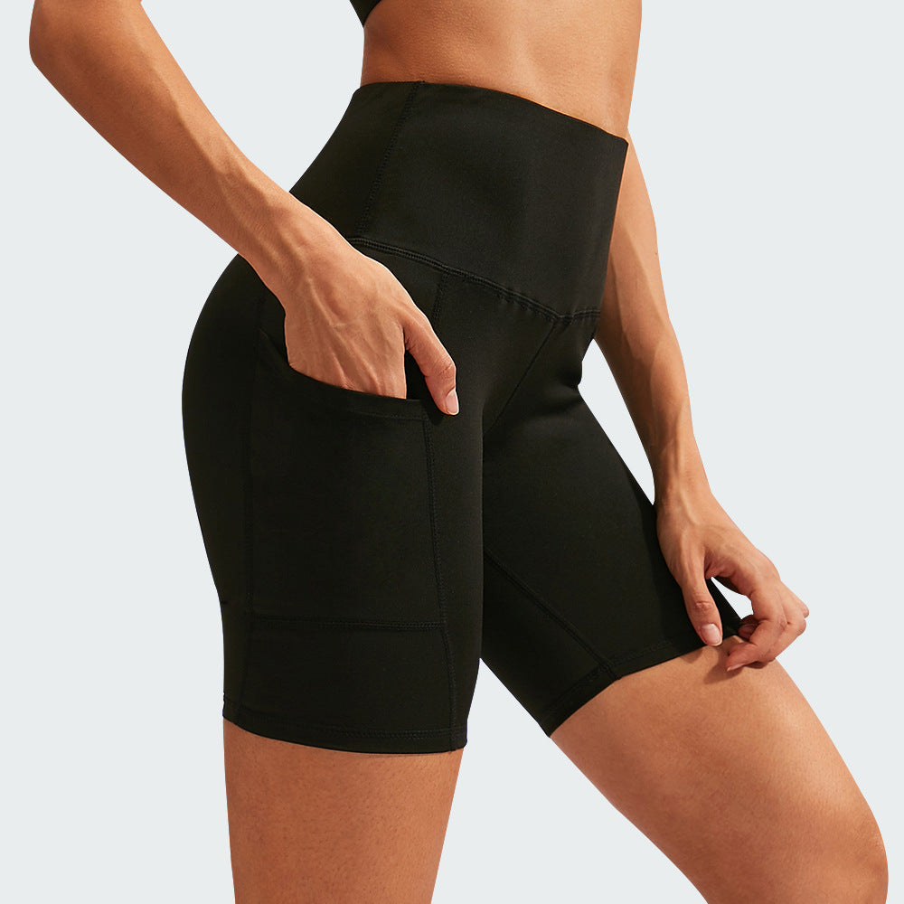 Shorts de yoga haute taille pour femmes Diagonal Pocket Running Training Quick-drying Tights Stretc
