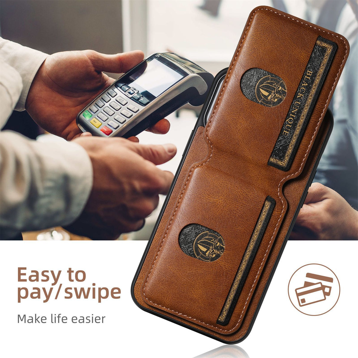 Cas de téléphone de carte PU applicable