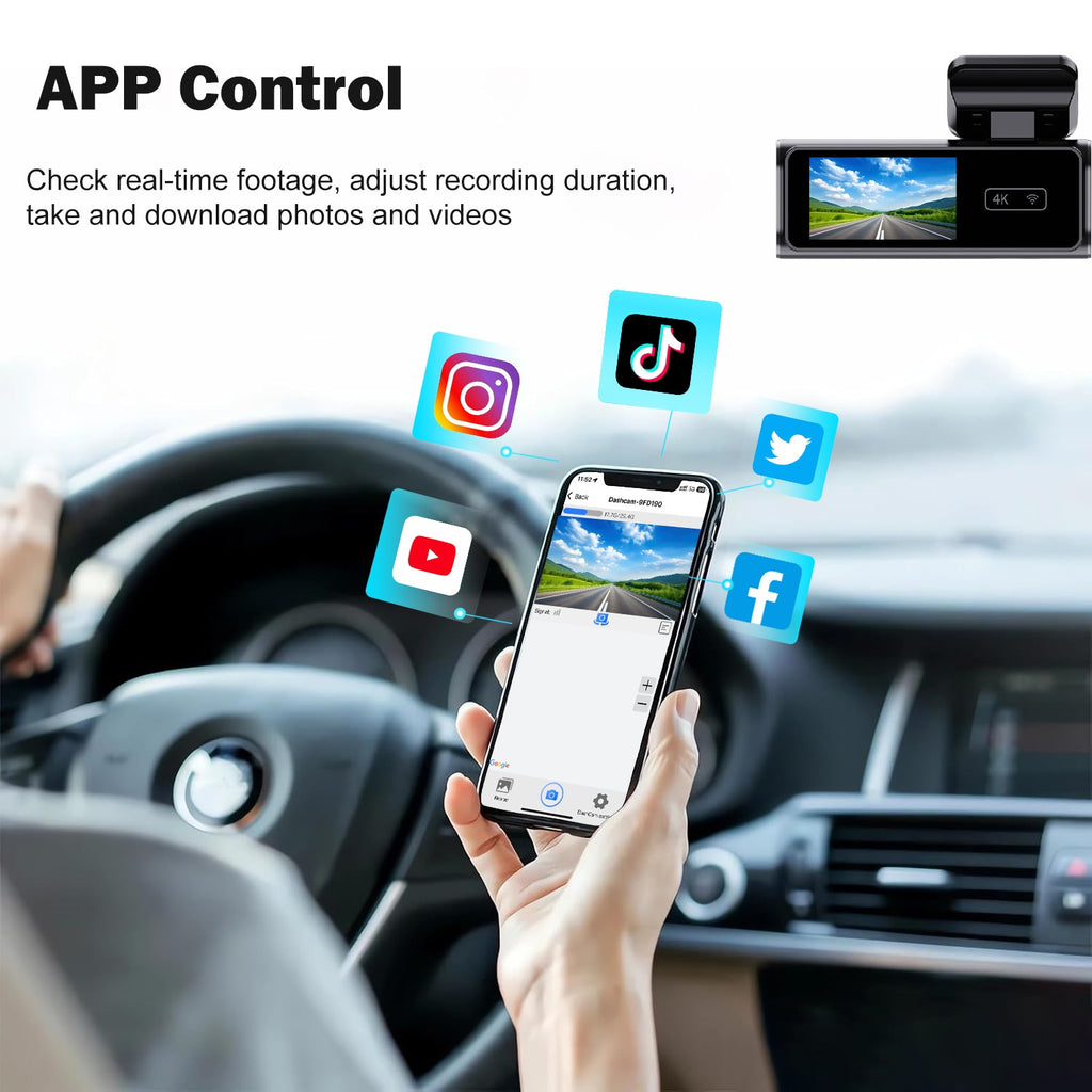 CAR DVR compatible WIFI avec un écran de 197 pouces pour la connectivité de téléphone mobile
