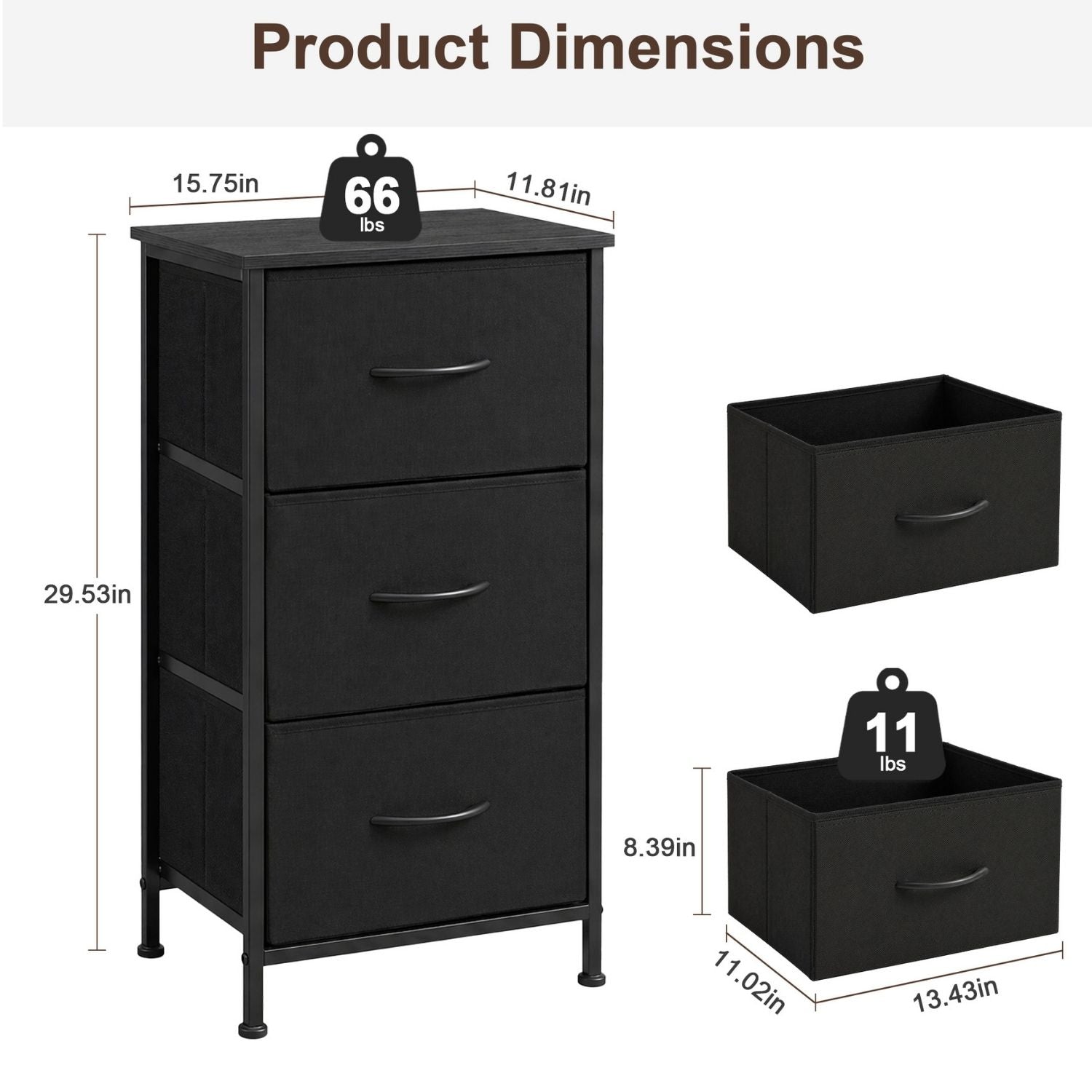 Dressing de tiroir en tissu 3-Tier