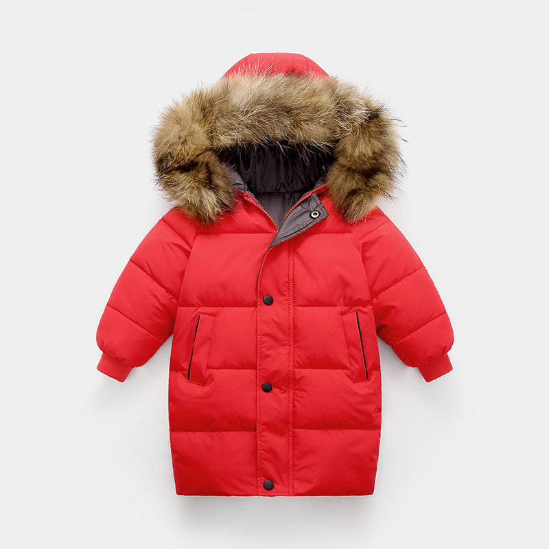 Grand collier de fourrure mi-longueur moyen et grand vêtements pour enfants épais en manteau d'hiver