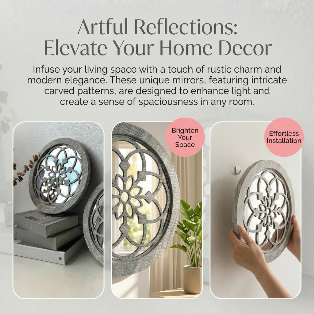2 Pack Miroir mural en bois rond rustique