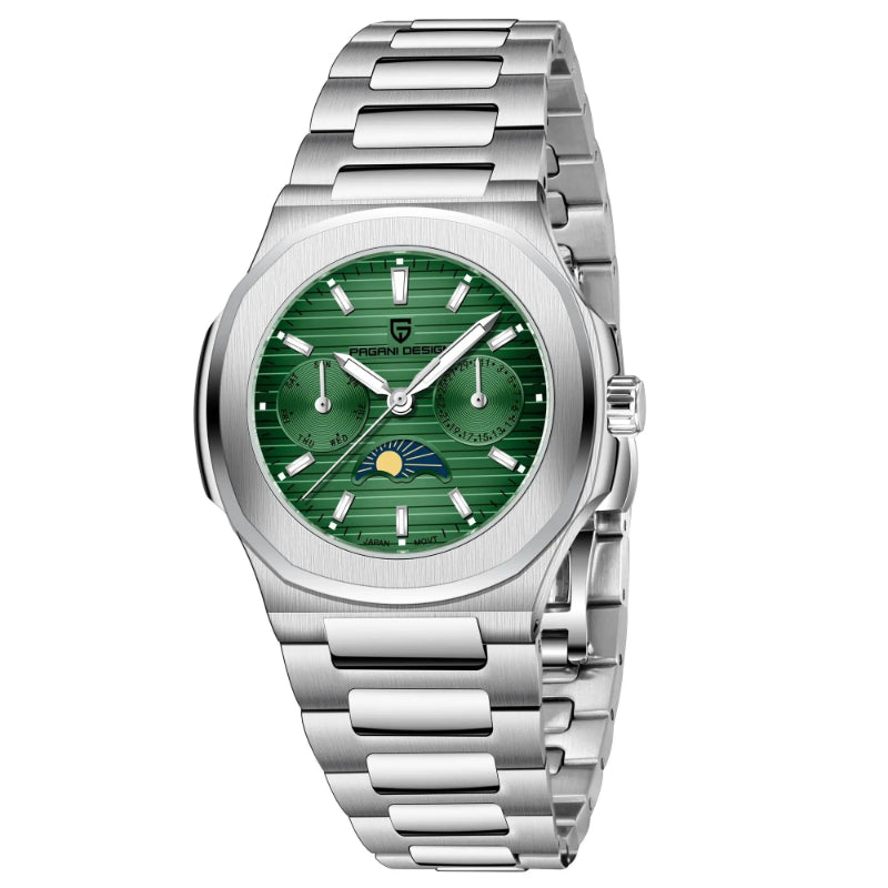 Multi-fonctionnel résistant à l'eau Luminous Sporty Moon Phase Watch avec un chronographe