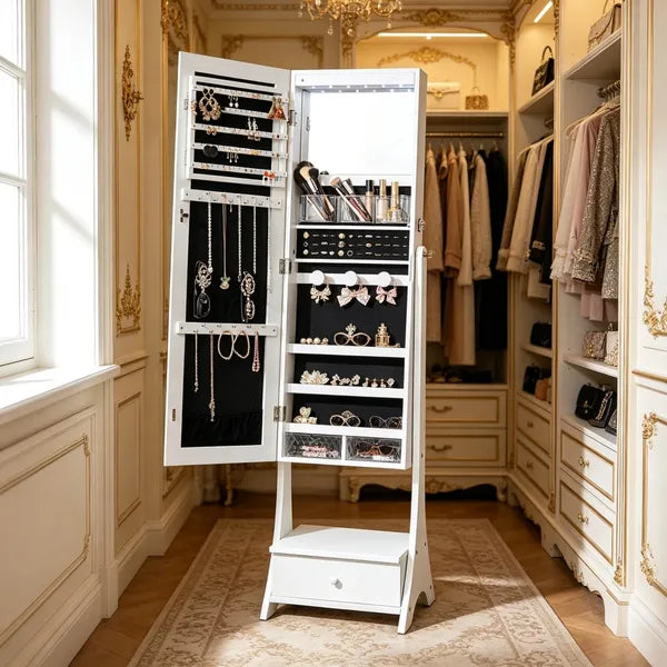 Cabinet à bijoux de style vintage avec 3 étagères et rangement pliable