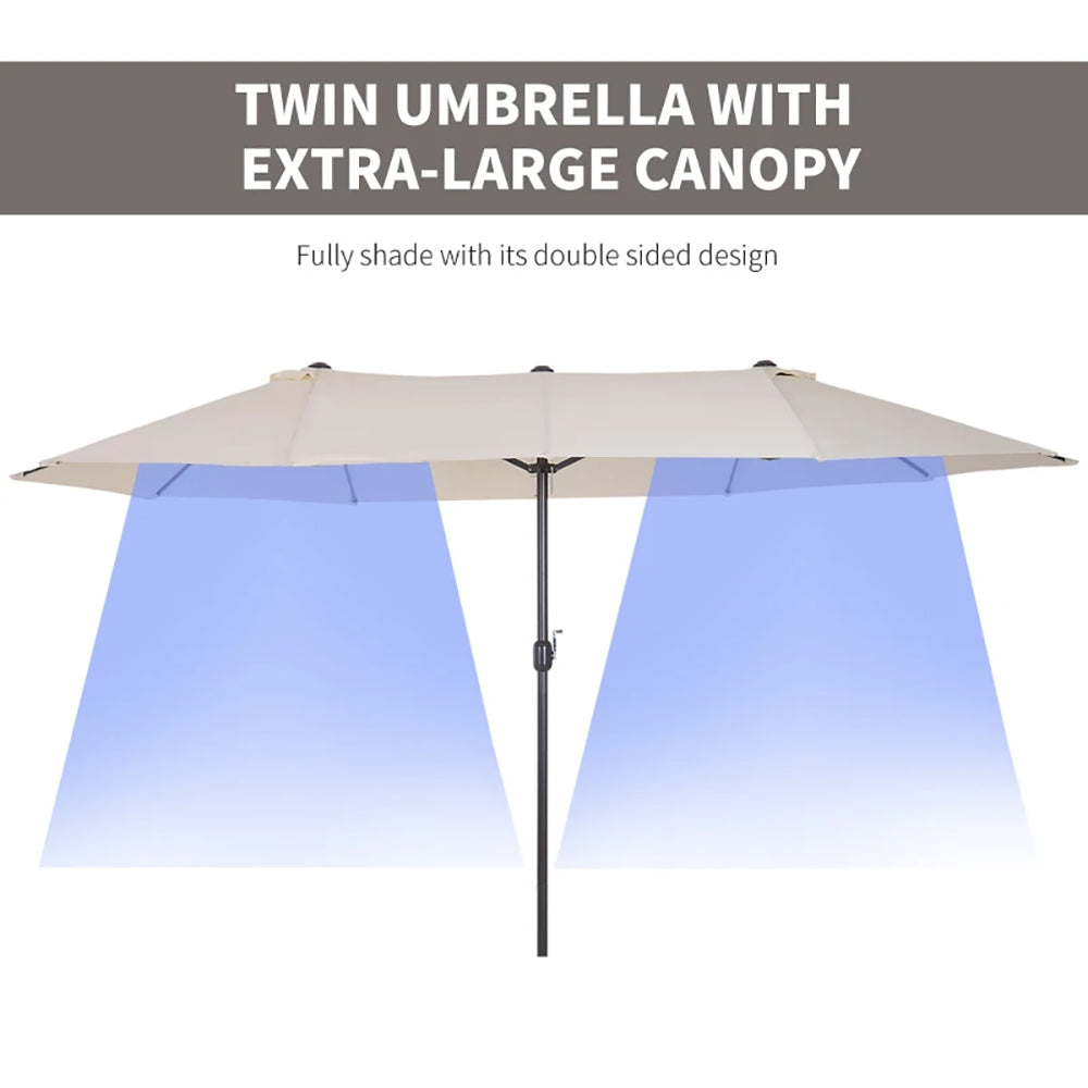 15ft Parapluie de patio marché extérieur double-câble Extra grand parapluie avec poignée pour