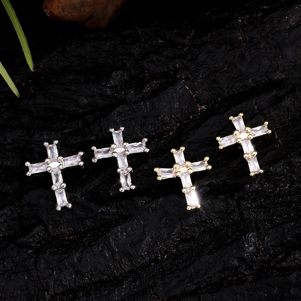 Femmes Cross Baguette CZ Boucles d'oreilles Stud