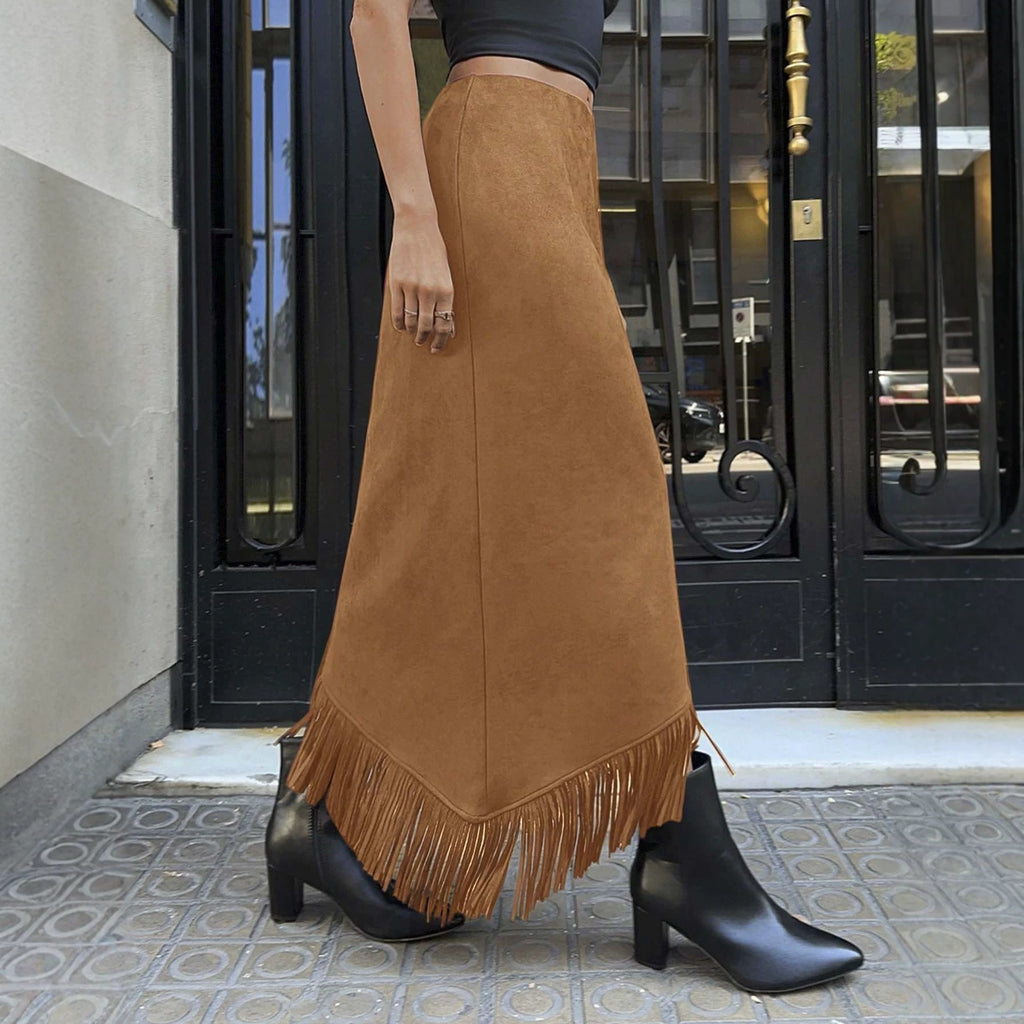 Jupe longue asymétrique frange pour femmes