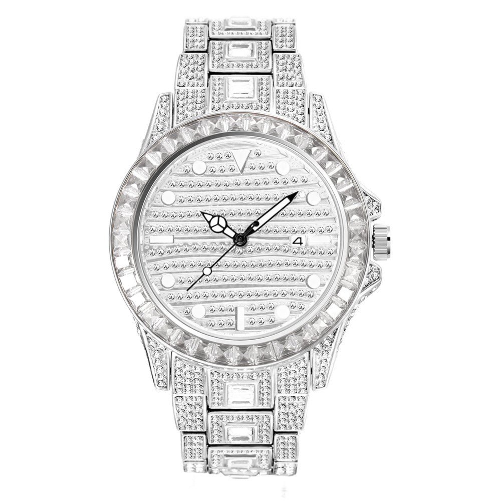 Fashion haut de gamme Gradient Rainbow Diamond Imperméable Montre Quartz Homme