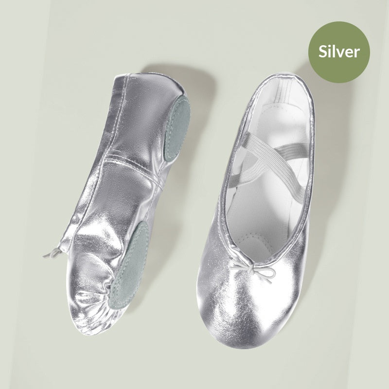 Chaussures de danse d'or et d'argent en cuir PU doux-soled