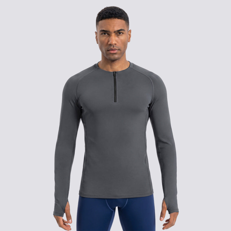 T-shirt sport demi-zip à manches longues pour hommes à séchage rapide