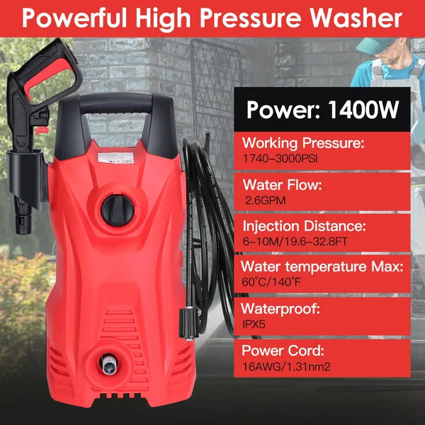 Lave-linge électrique haute pression 3000PSI Max 2.6GPM Nettoyant de pression puissant de lave-linge avec