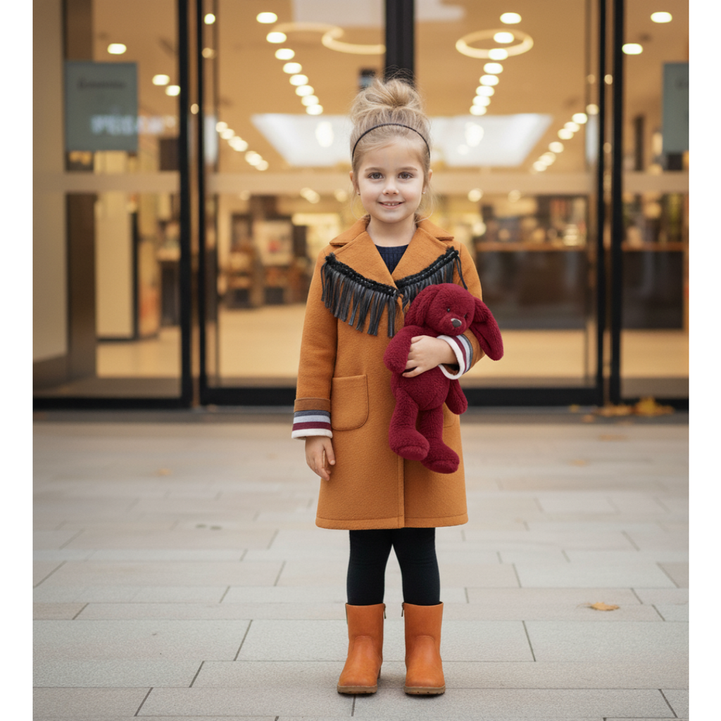 Filles Woolen Long Coat 3-12y Crème Orange Vintage Coat Style mignon