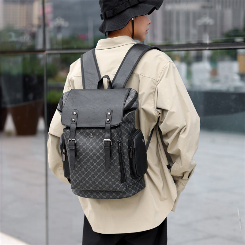 Cuir homme Grande capacité Hommes et femmes Trendy Plaid Sac à dos