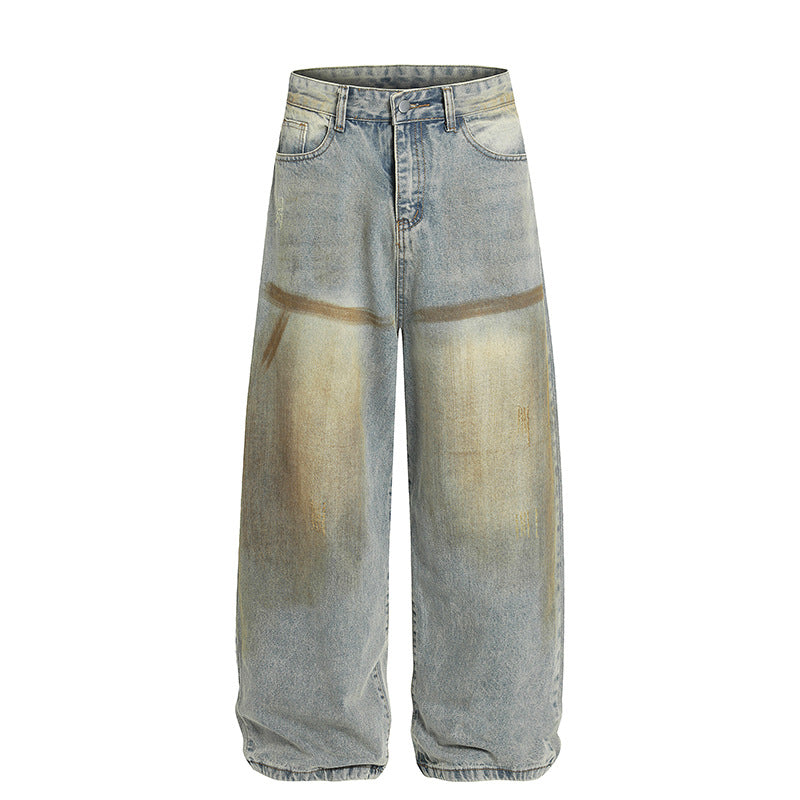 Rétro Jeans Denim à larges jambes teints jaune
