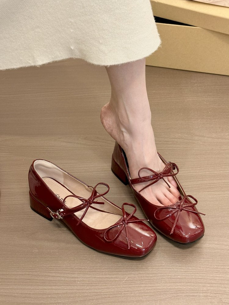 Chaussure française Élégante Bow Block Talon Square Toe Mary Jane