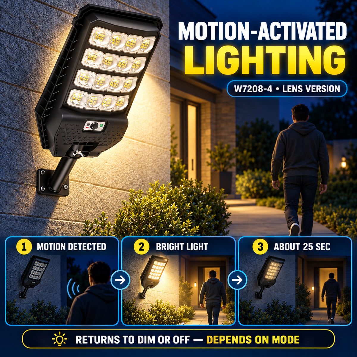 Solar Powered Motion Sensor Outdoor Light W7208 4 Noir pour Garden Yard Street Wall LED