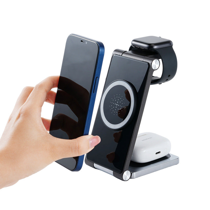 Chargeur sans fil pliant en métal trois en un