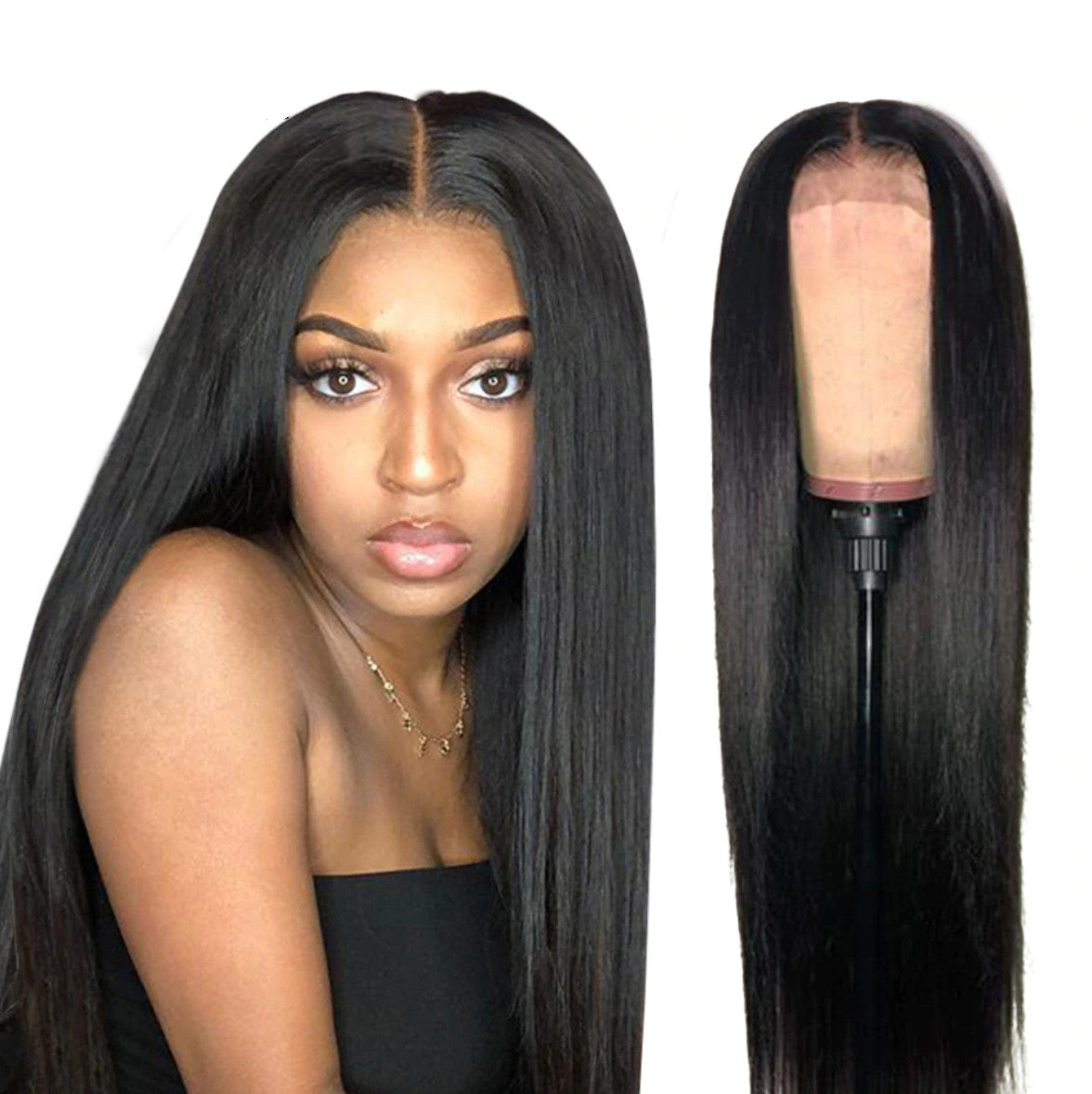 Black Mid-section Full Top Fibre chimique Fausse tête