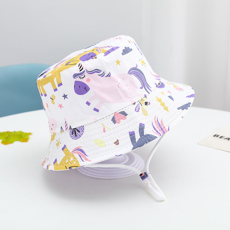Imprimé Bucket Chapeau mignon voiture Dinosaur Summer Beach Pure Cotton Chapeau pêcheur pour bébés