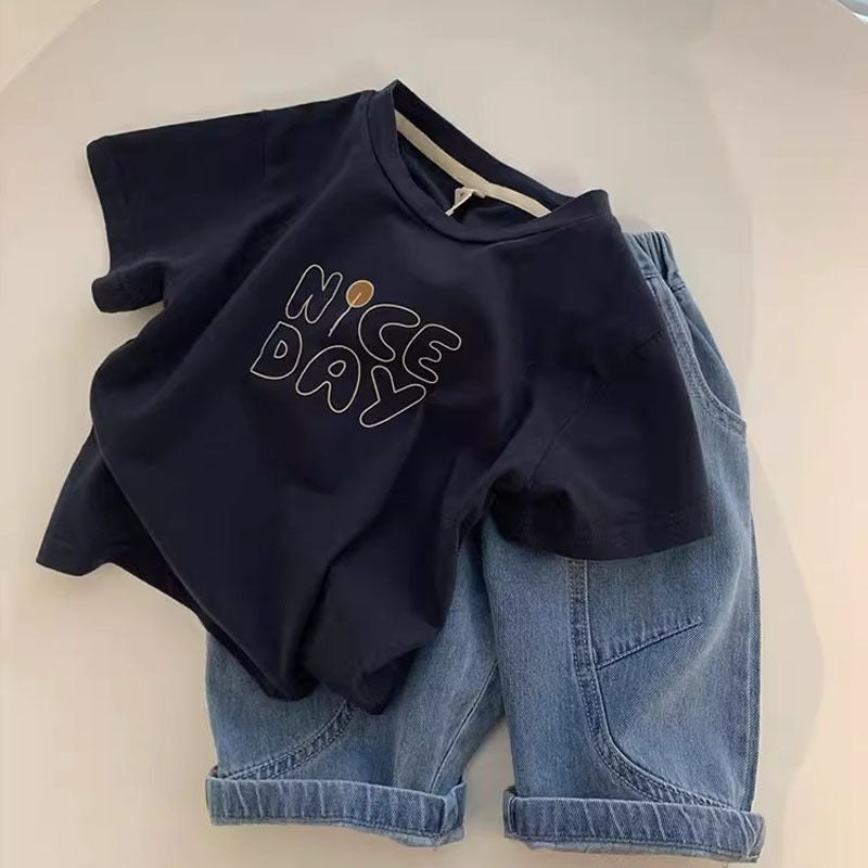 T-shirts en coton élégant d'été à manches courtes pour garçons et filles