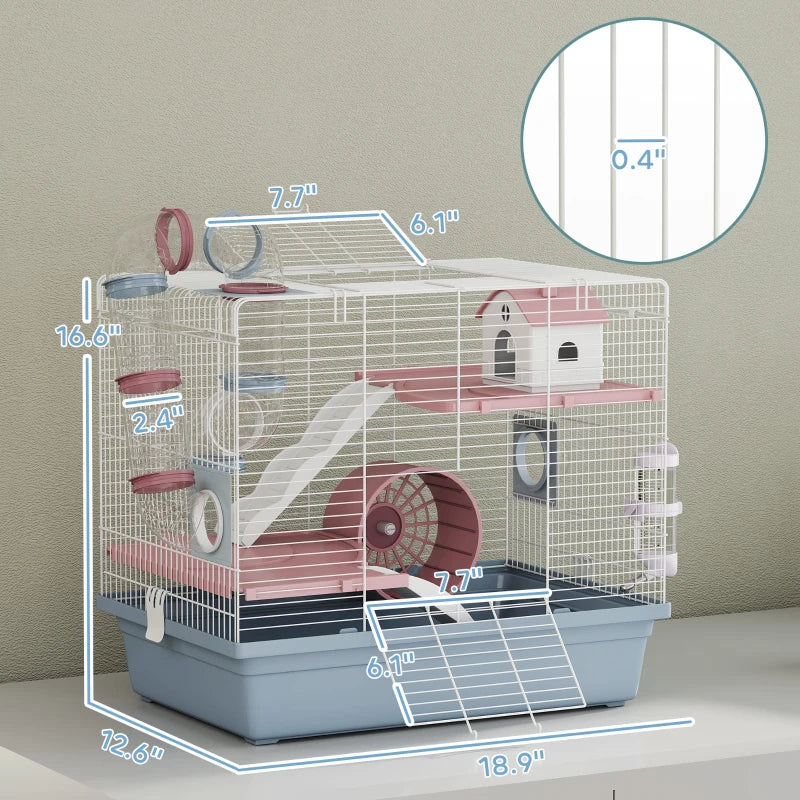 Cage, 3-Tier petit animal Cage avec roue d'exercice, bol alimentaire, bouteille d'eau, maison, tunnel