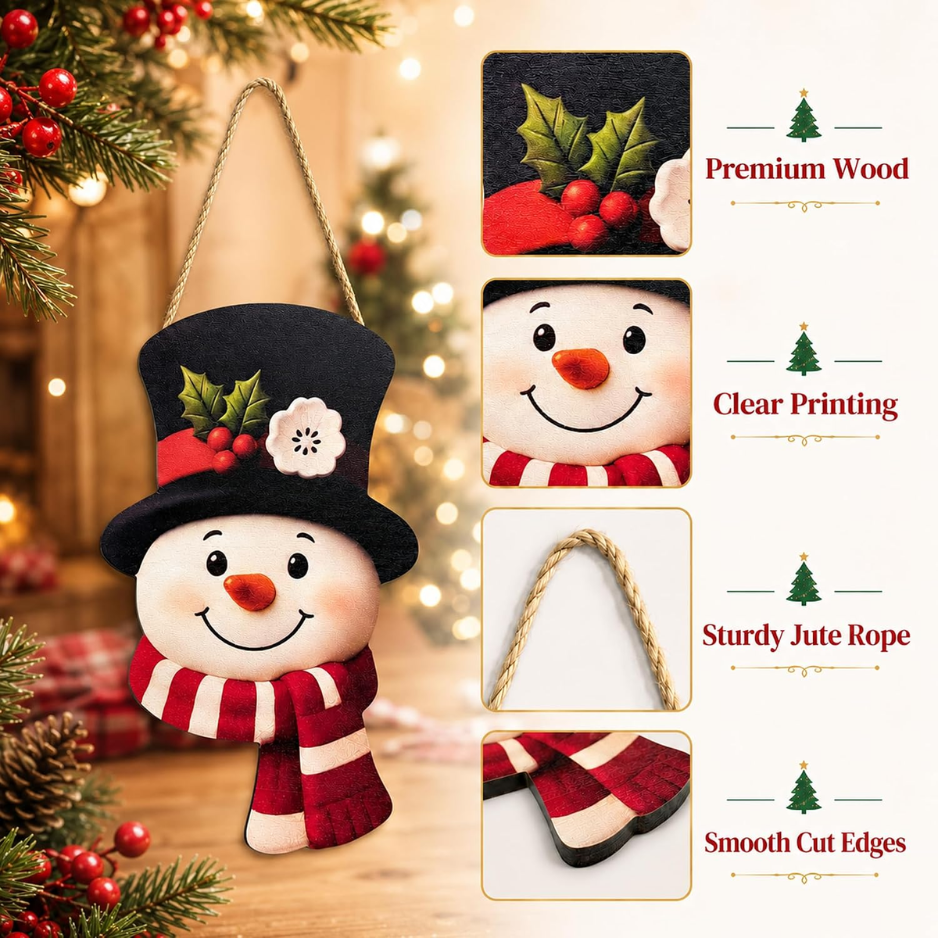 Décorations de Noël Snowman hiver bois panneau de bienvenue pour la porte avant