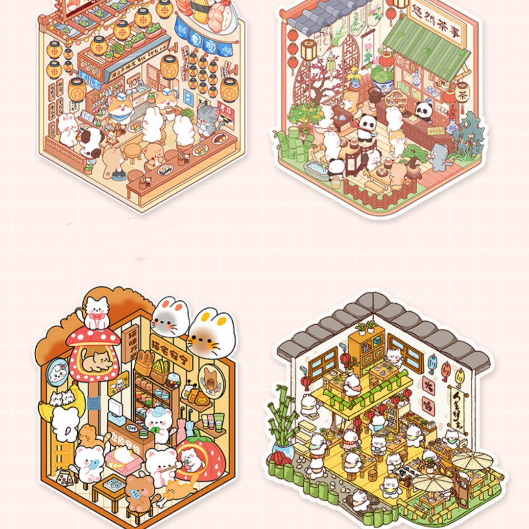 Stickers 3d Stéréo Cottage paysage Miniature Scène Livre