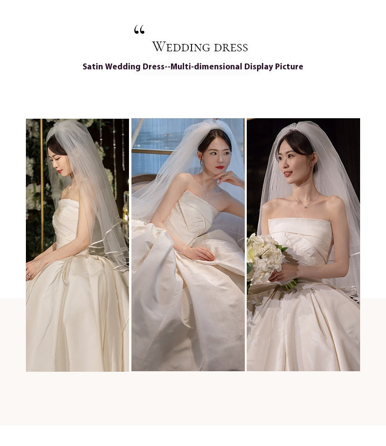 Tube satiné pour femme Top Simple Elegant style français Grande Tail Elegant Robe de mariée