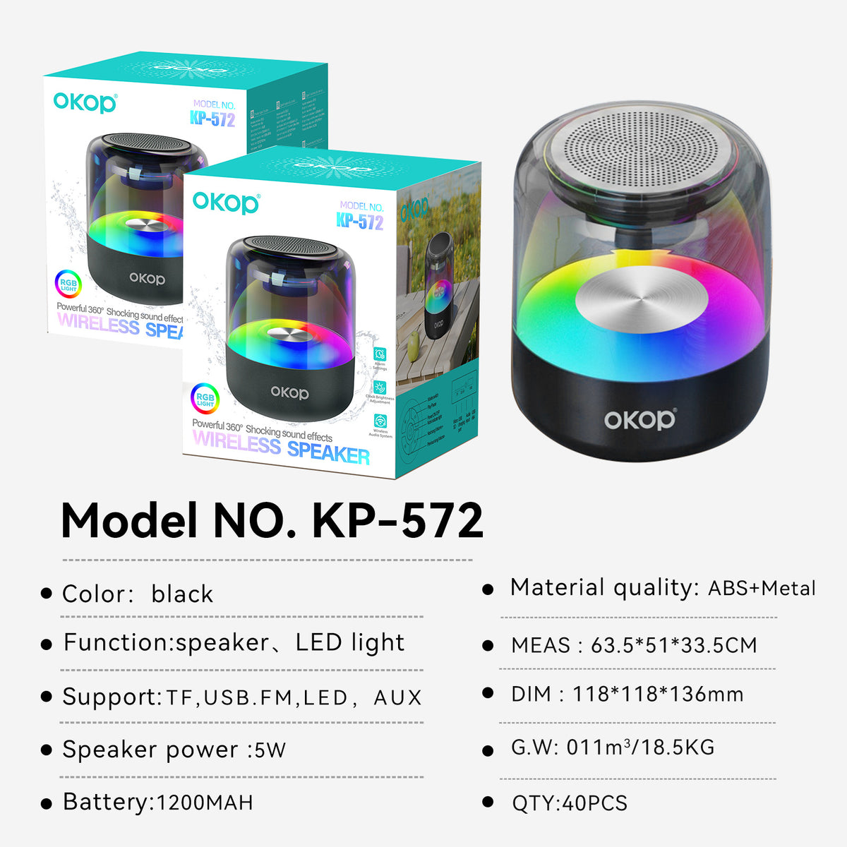 KP-572 Wireless Mini Bluetooth Speaker Compact Home Subwoofer with Ambient Lighting