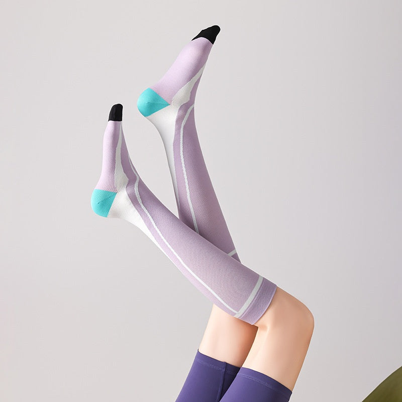 Chaussettes de calf à compression progressive pour femmes avec bandes de blocs de couleur